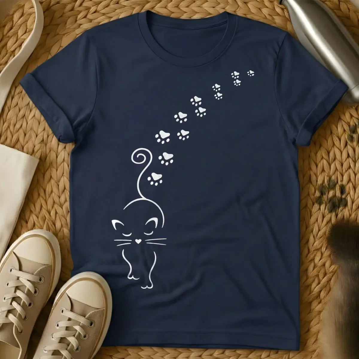 Paw Print Cat Shirt - Navy Cat T-Shirt