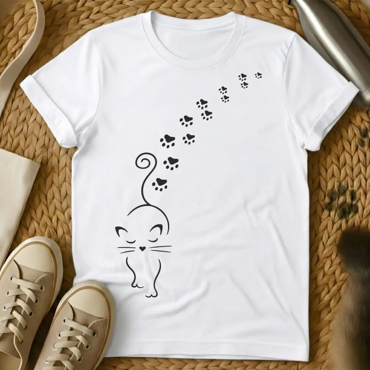 Paw Print Cat Shirt - White Cat T-Shirt