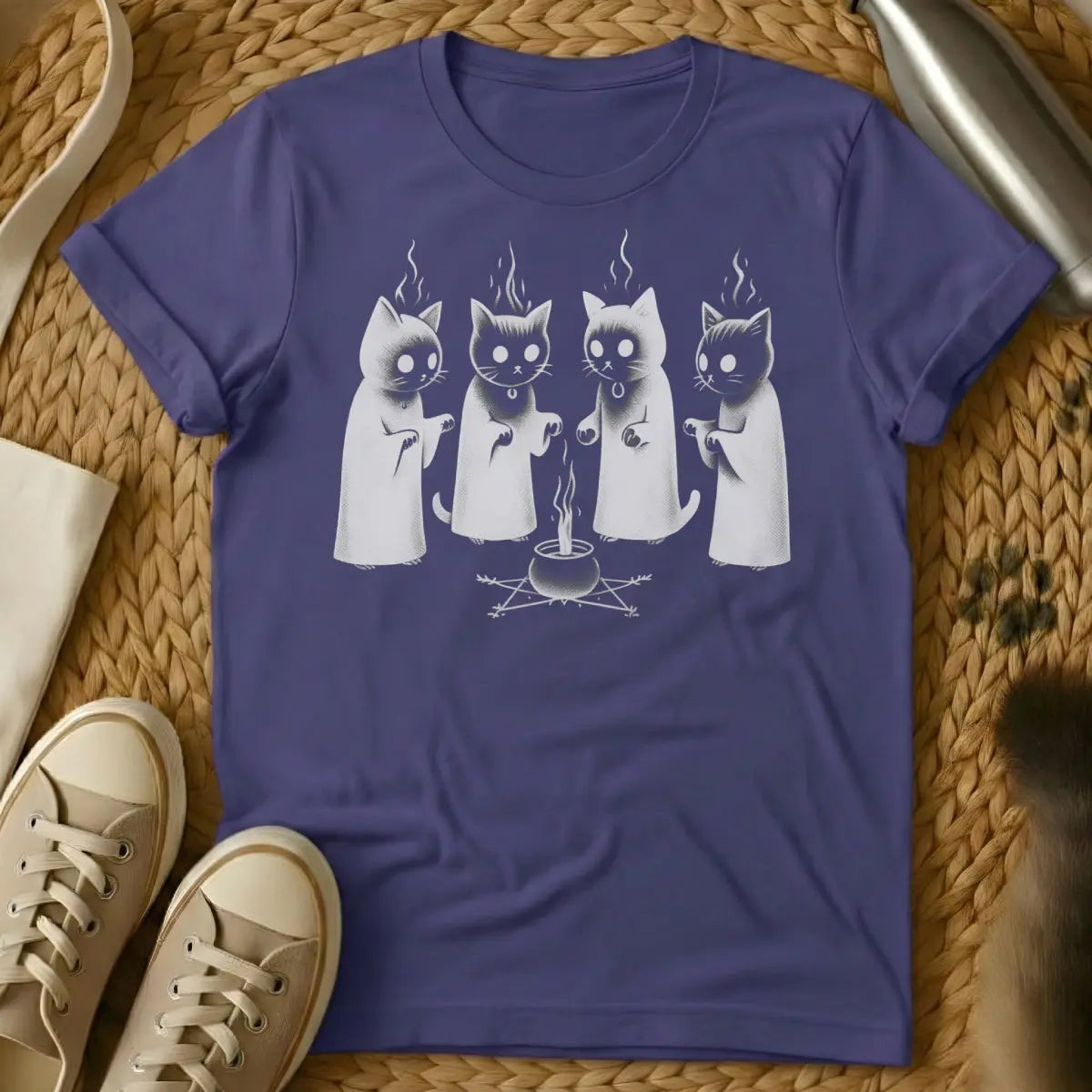 Black Magic Cat Shirt - Purple T-Shirt - esoteric magic, gothic cat, occult cat