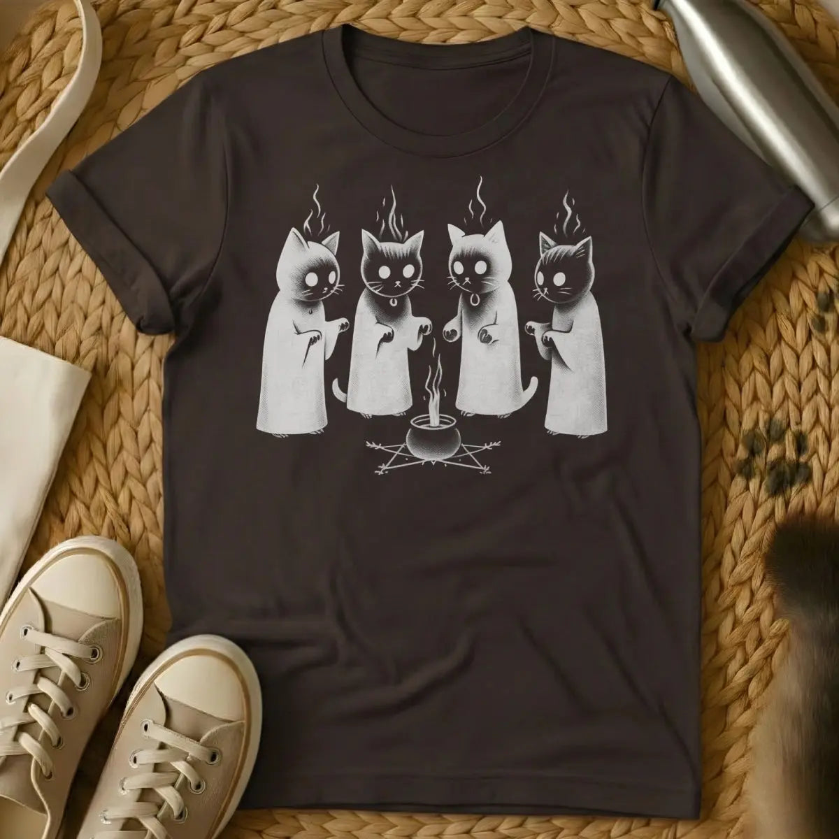 Black Magic Cat Shirt - Dark Chocolate T-Shirt - esoteric magic, gothic cat, occult cat