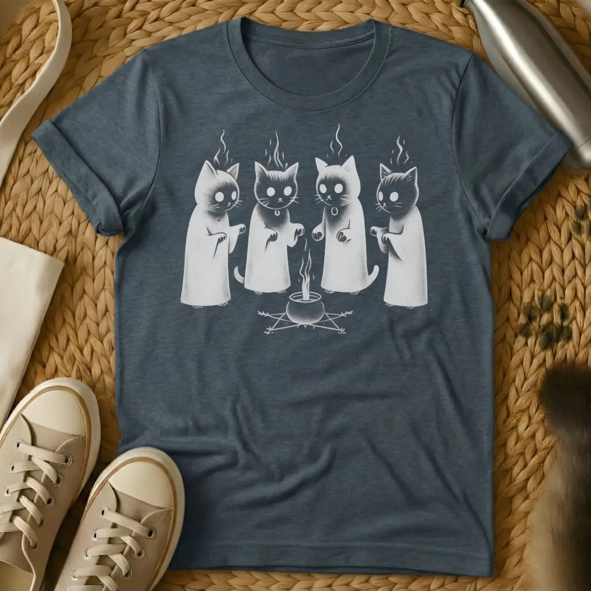 Black Magic Cat Shirt - Dark Heather T-Shirt - esoteric magic, gothic cat, occult cat