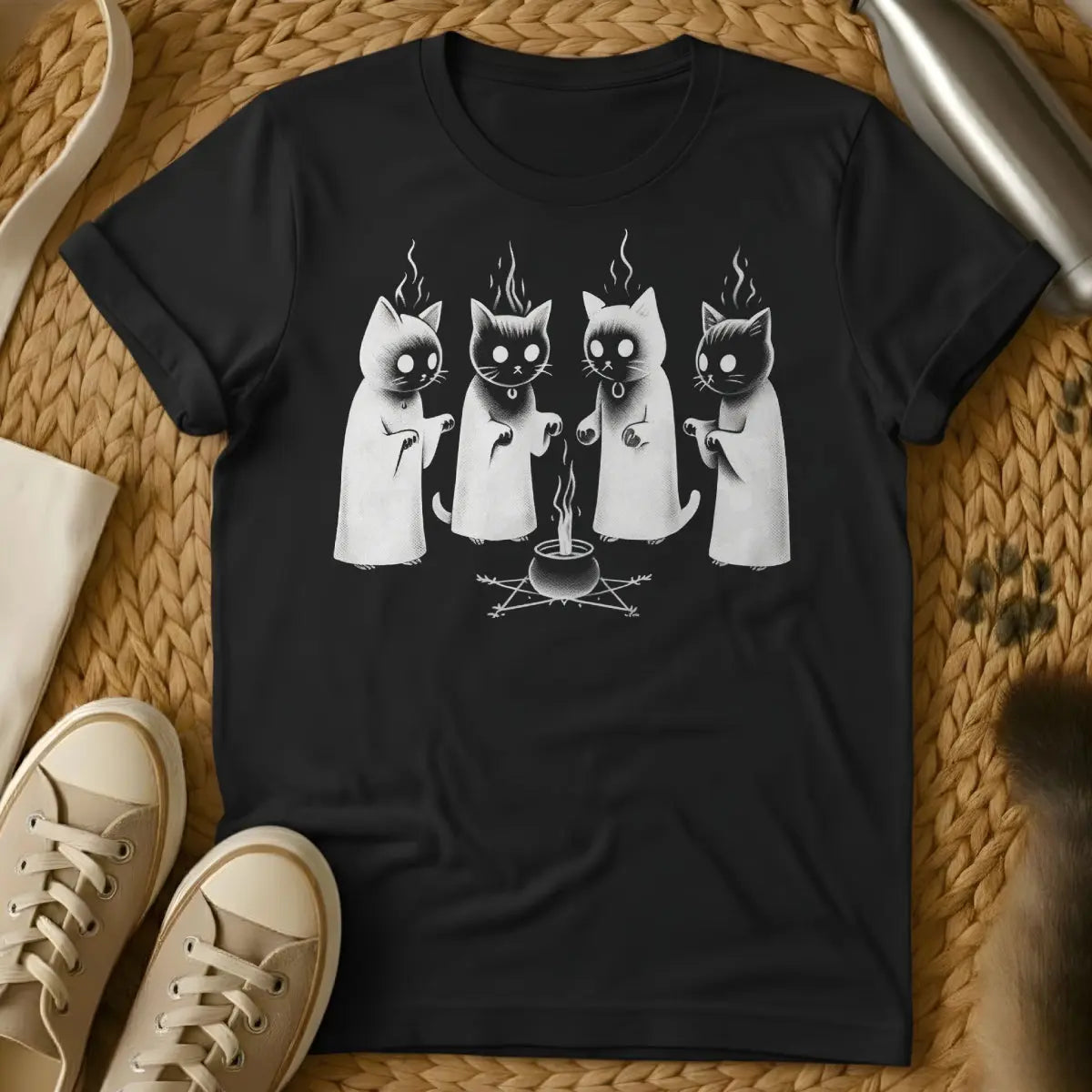 Black Magic Cat Shirt - Black T-Shirt - esoteric magic, gothic cat, occult cat