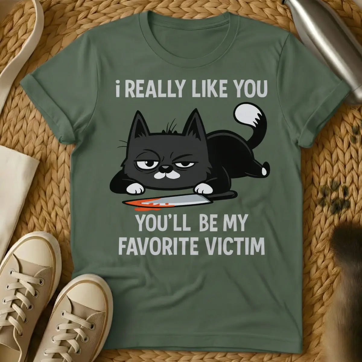 Victim Cat Shirt - Military Green Cat T-Shirt