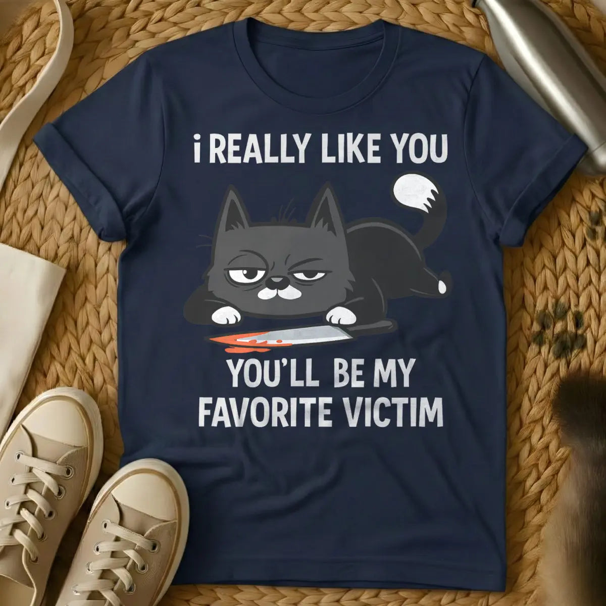 Victim Cat Shirt - Navy Cat T-Shirt