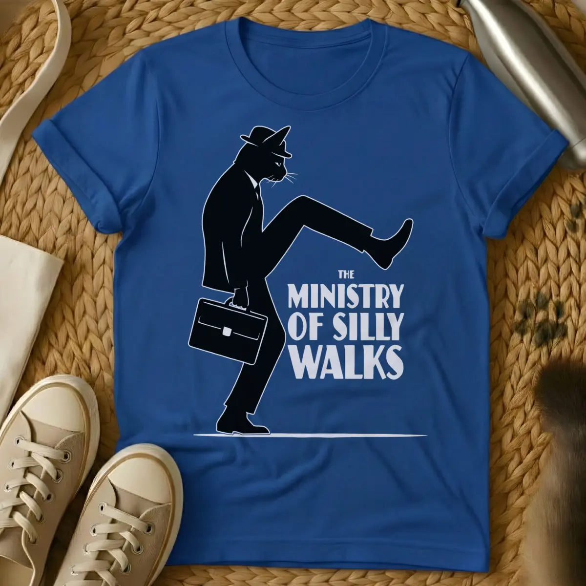 Ministry of Silly Walks Cat T-Shirt - Blue Cat T-Shirt