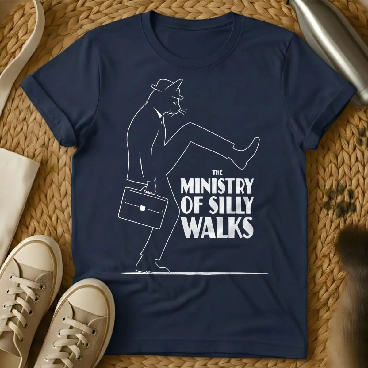 Ministry of Silly Walks Cat T-Shirt - Navy Cat T-Shirt