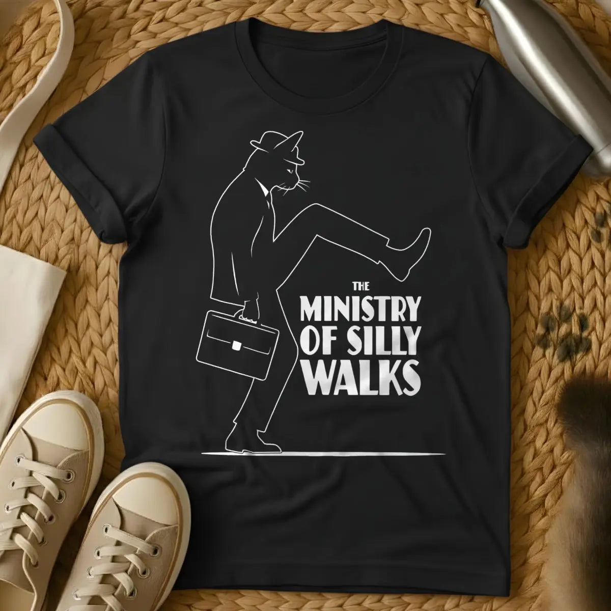 Ministry of Silly Walks Cat T-Shirt - Black Cat T-Shirt
