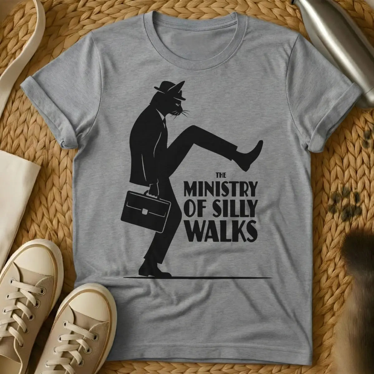Ministry of Silly Walks Cat T-Shirt - Gray Cat T-Shirt