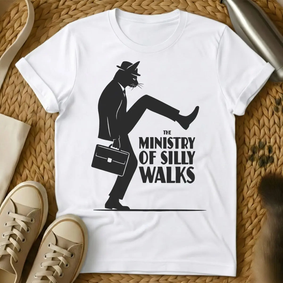 Ministry of Silly Walks Cat T-Shirt - White Cat T-Shirt