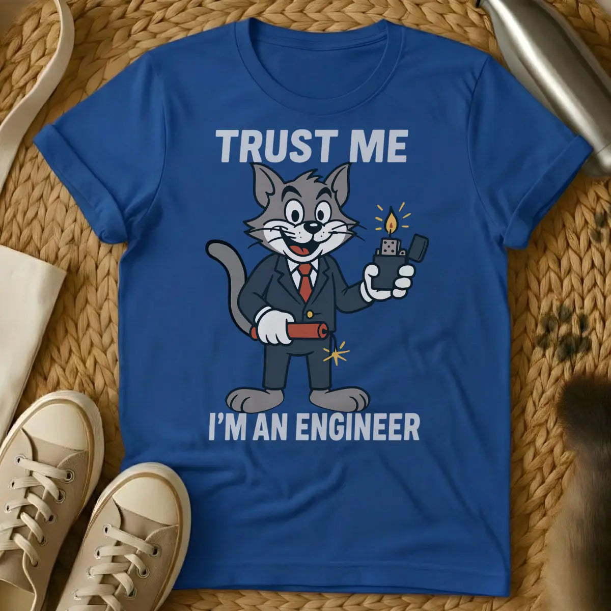 Engineer Cat Shirt - Blue T-Shirt - deliberate cat chaos, engineering humor, physics cat joke