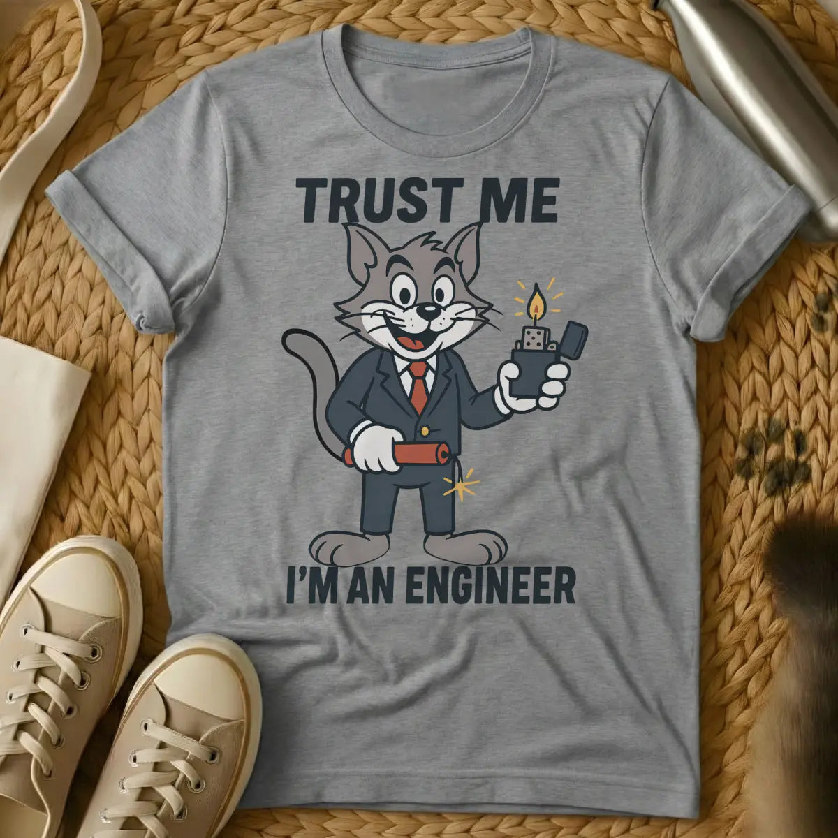 Engineer Cat Shirt - Gray T-Shirt - deliberate cat chaos, engineering humor, physics cat joke
