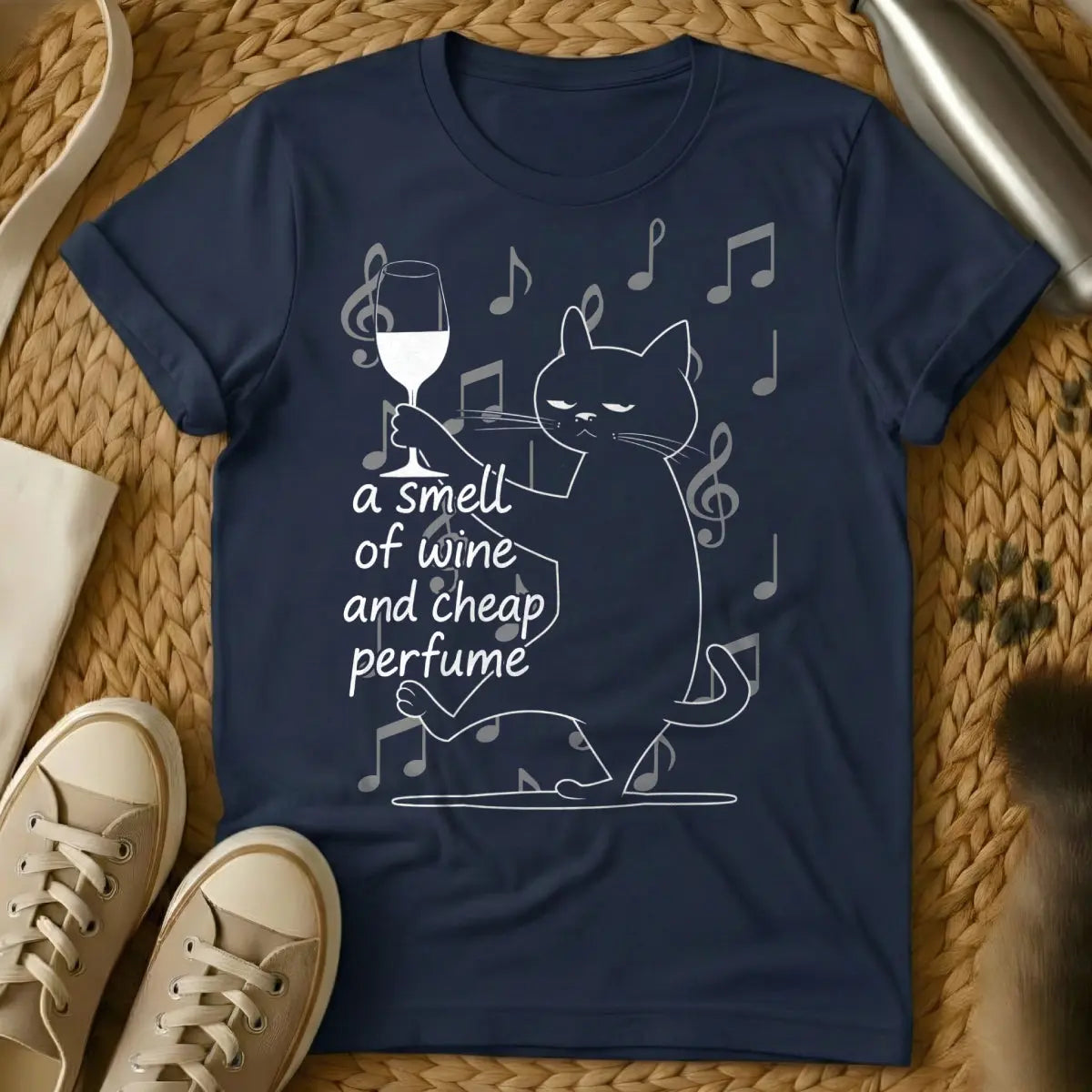 Wine Cat Shirt - Navy Cat T-Shirt
