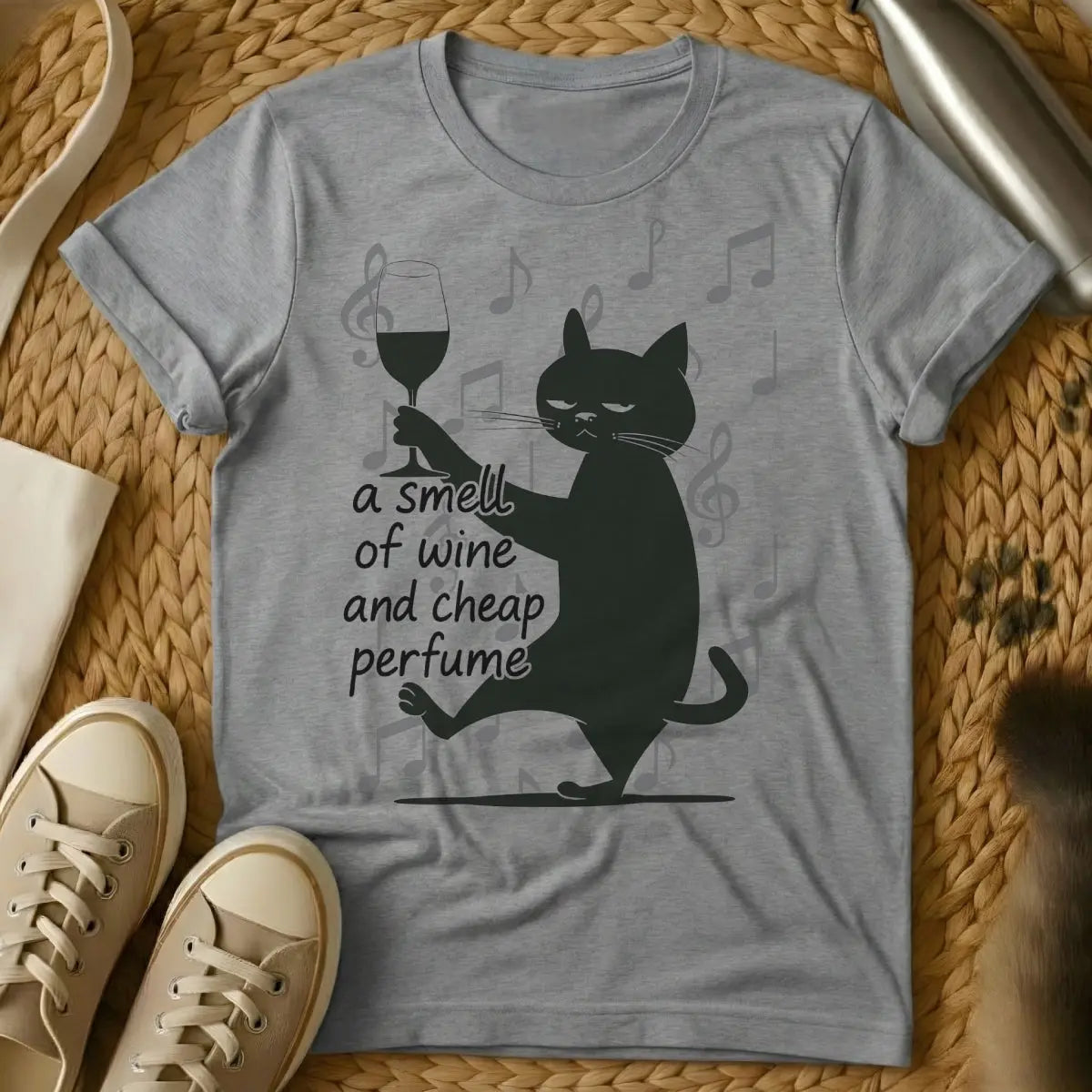 Wine Cat Shirt - Gray Cat T-Shirt