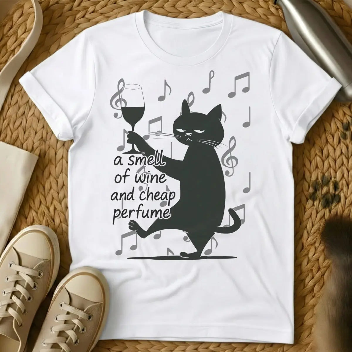 Wine Cat Shirt - White Cat T-Shirt