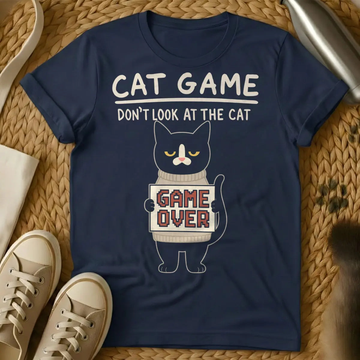 Game Over Cat Shirt - Navy Cat T-Shirt
