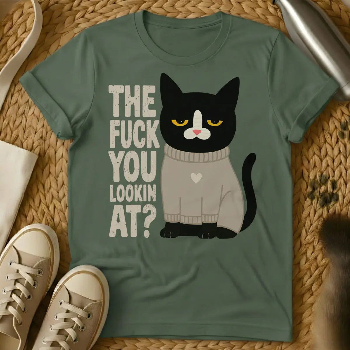 Sarcastic Shirt - Military Green Cat T-Shirt