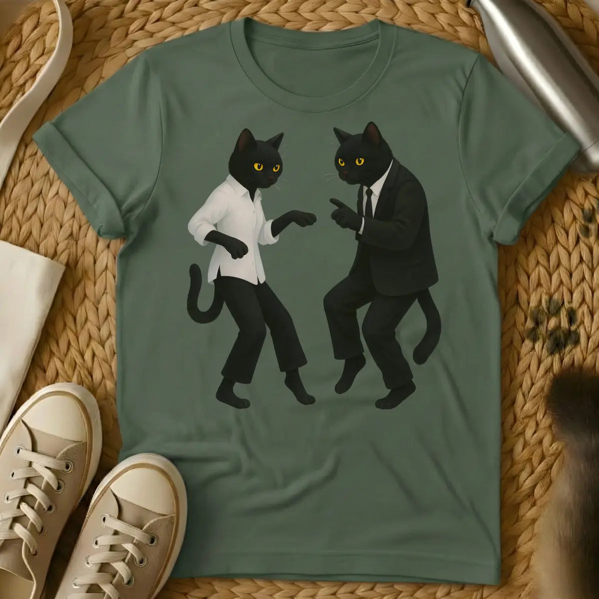 Pulp Fiction Cat Shirt - Military Green Cat T-Shirt