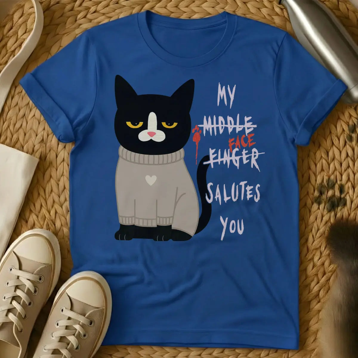 Middle Finger Shirt - Blue Cat T-Shirt