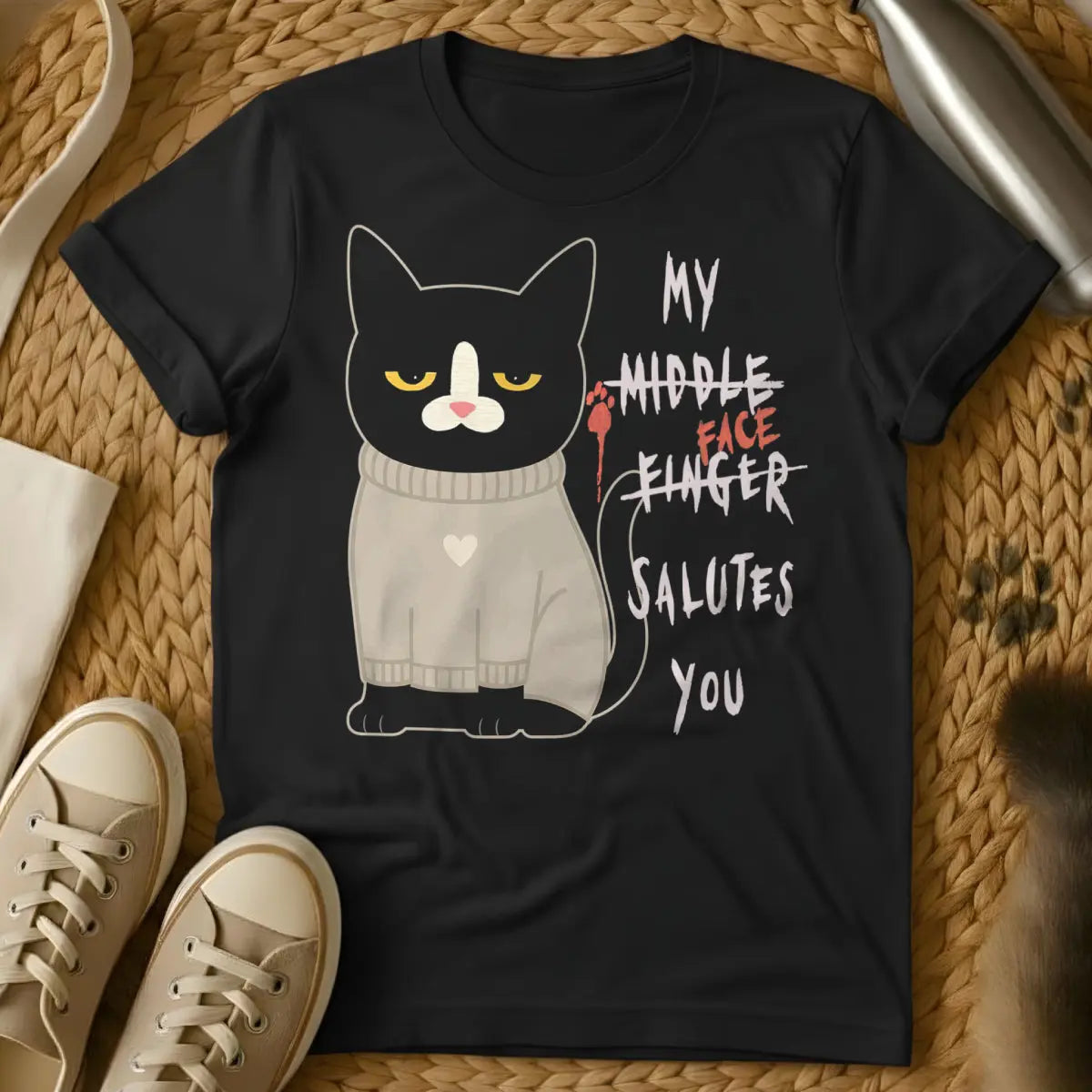 Middle Finger Shirt - Black Cat T-Shirt