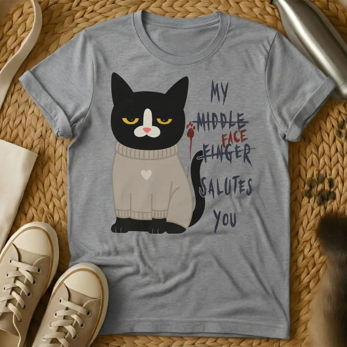 Middle Finger Shirt - Gray Cat T-Shirt