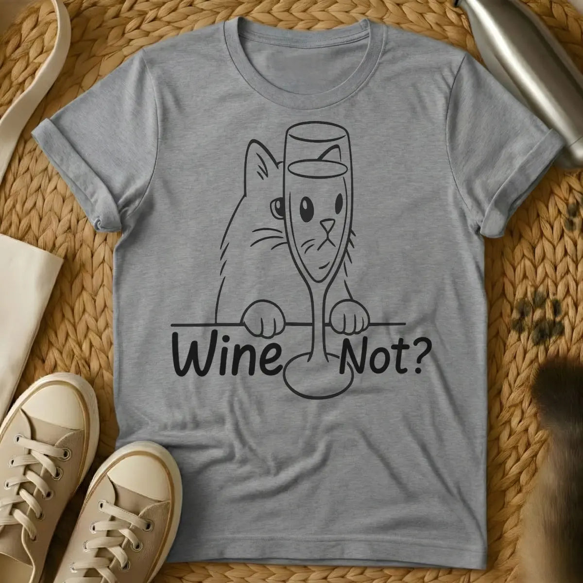 Wine Not Cat Shirt - Gray Cat T-Shirt