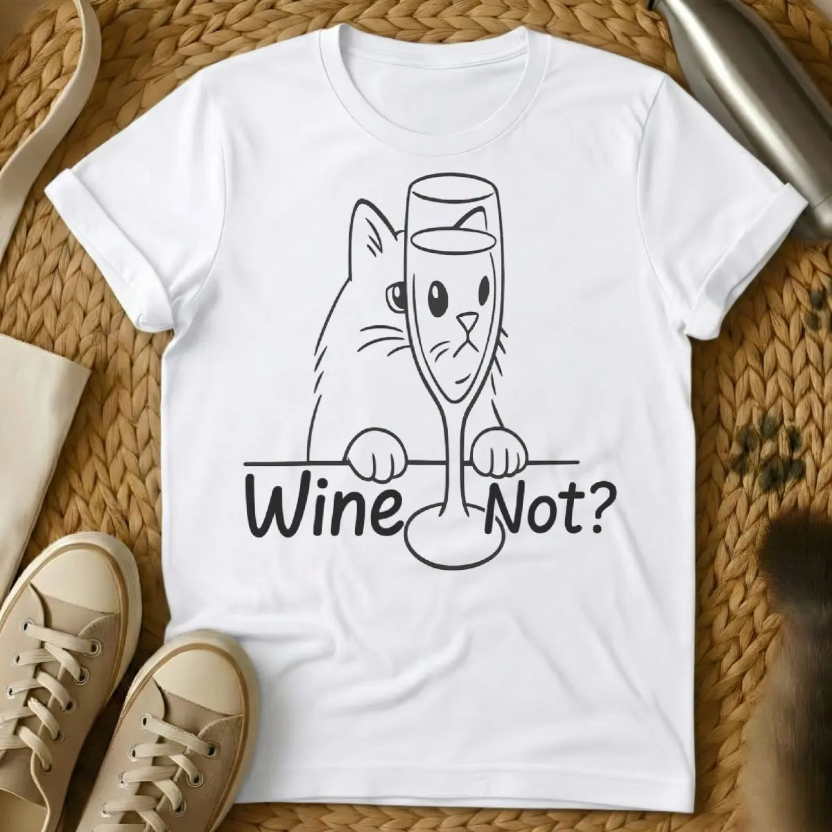 Wine Not Cat Shirt - White Cat T-Shirt