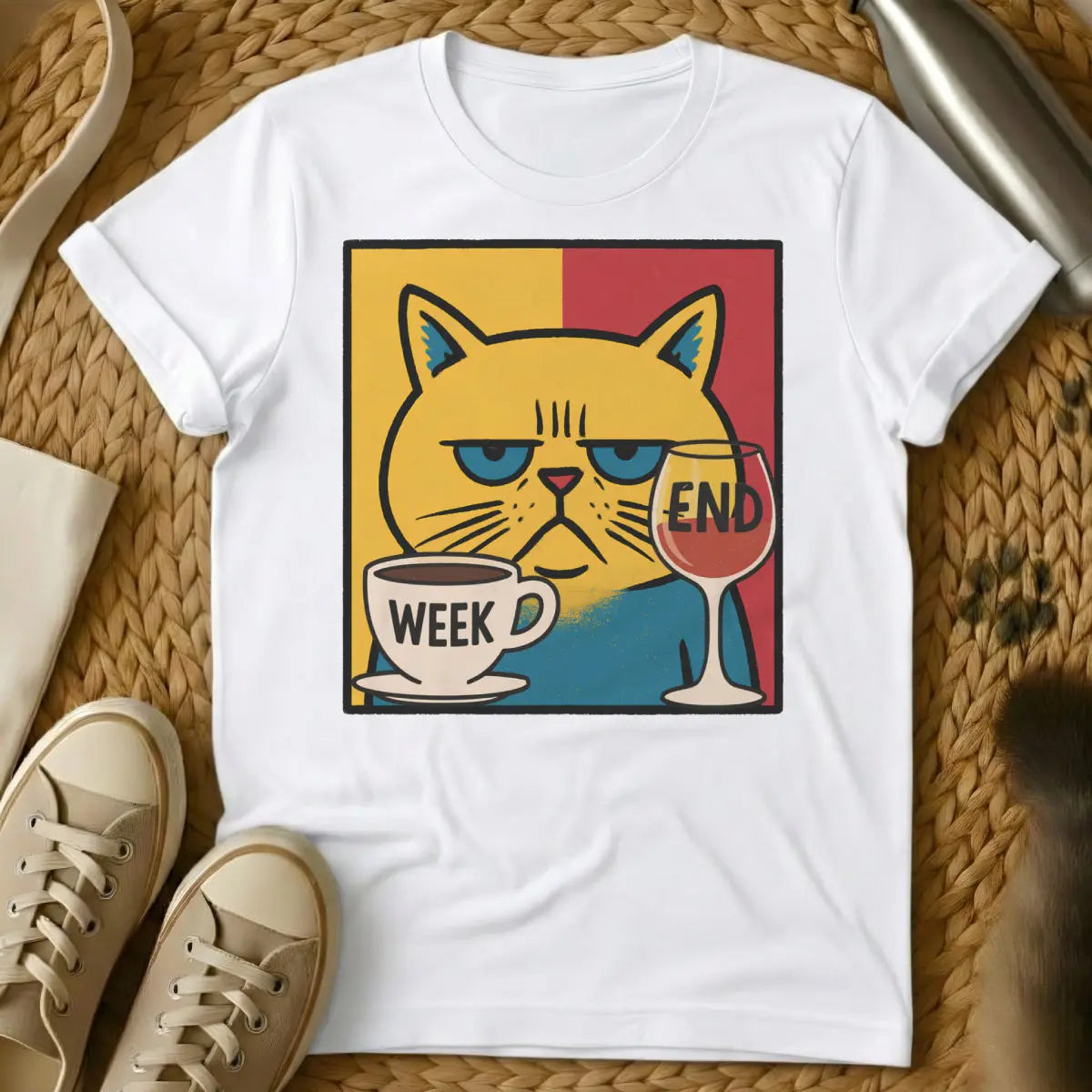 Weekend Cat Shirt - White Cat T-Shirt