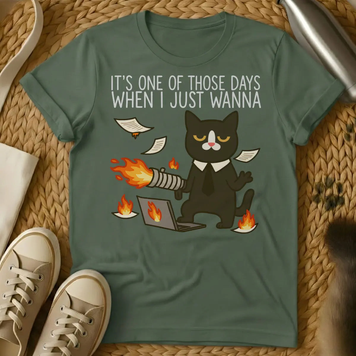 It's Just One of Those Days Cat Shirt - Military Green Cat T-Shirt