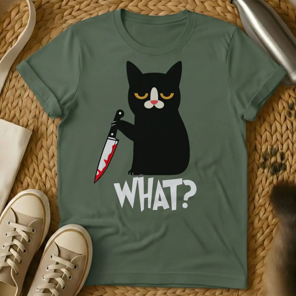 What Shirt - Military Green Cat T-Shirt