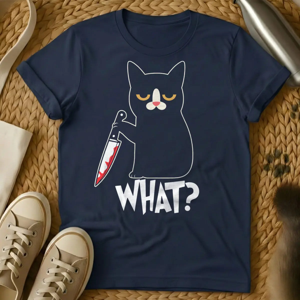 What Shirt - Navy Cat T-Shirt