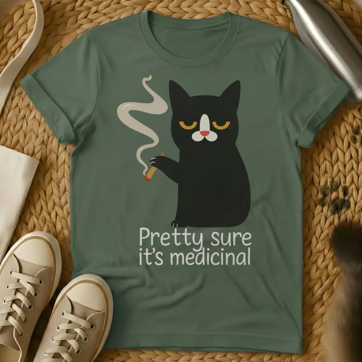 Weed Cat Shirt - Military Green Cat T-Shirt