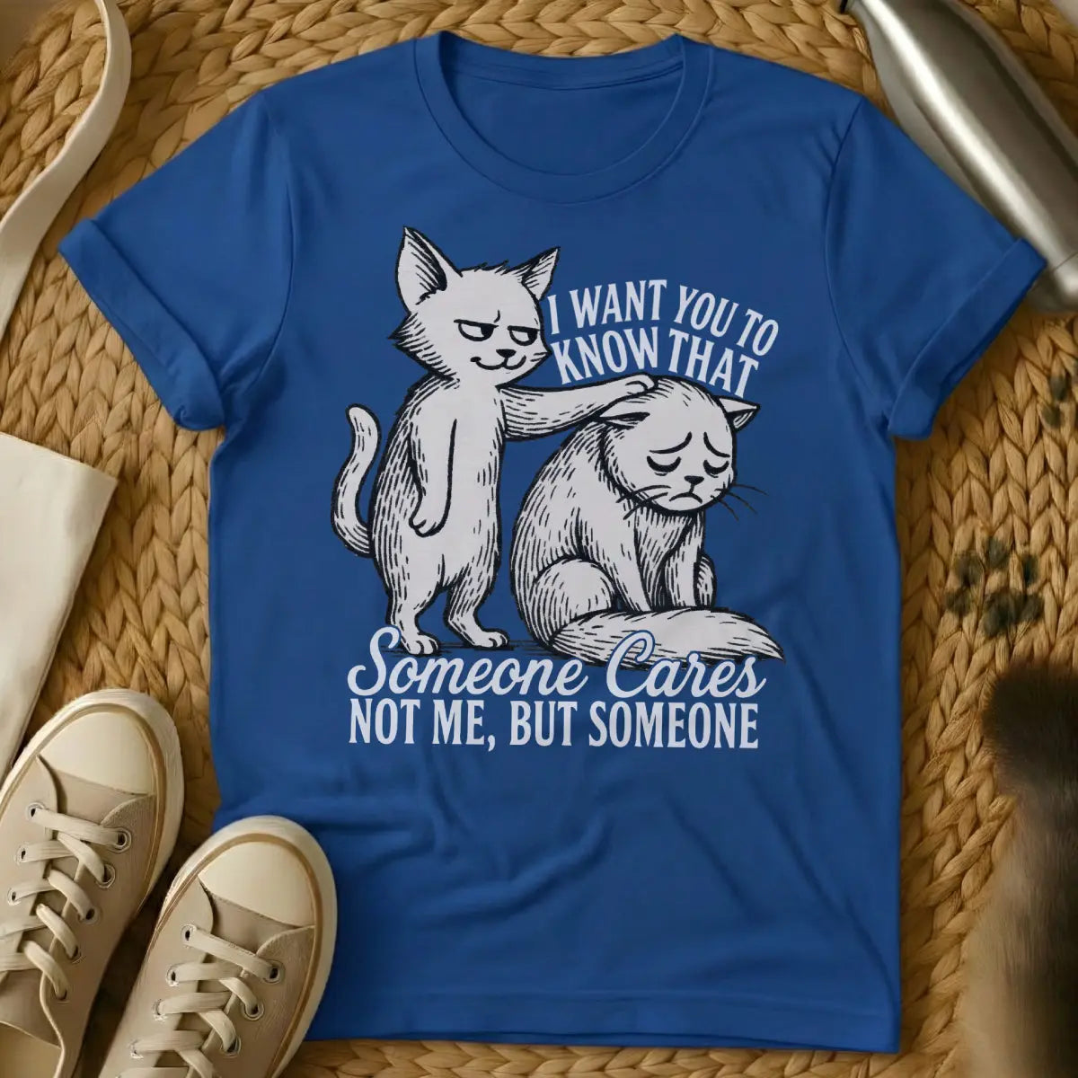 I Don't Care Cat Shirt - Blue Cat T-Shirt