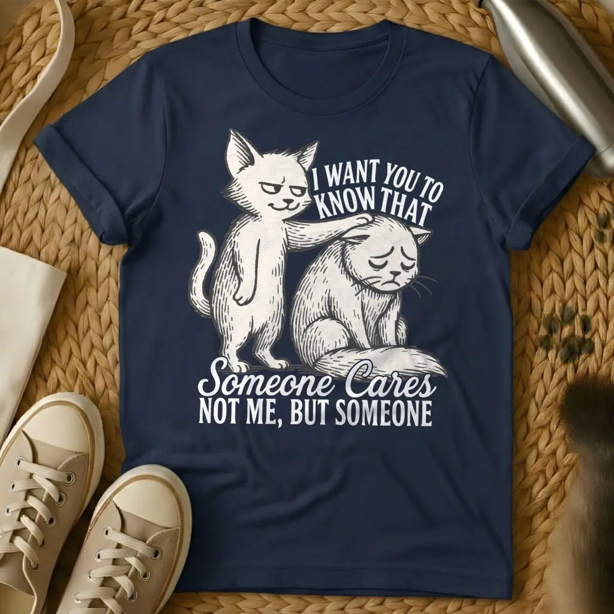 I Don't Care Cat Shirt - Navy Cat T-Shirt