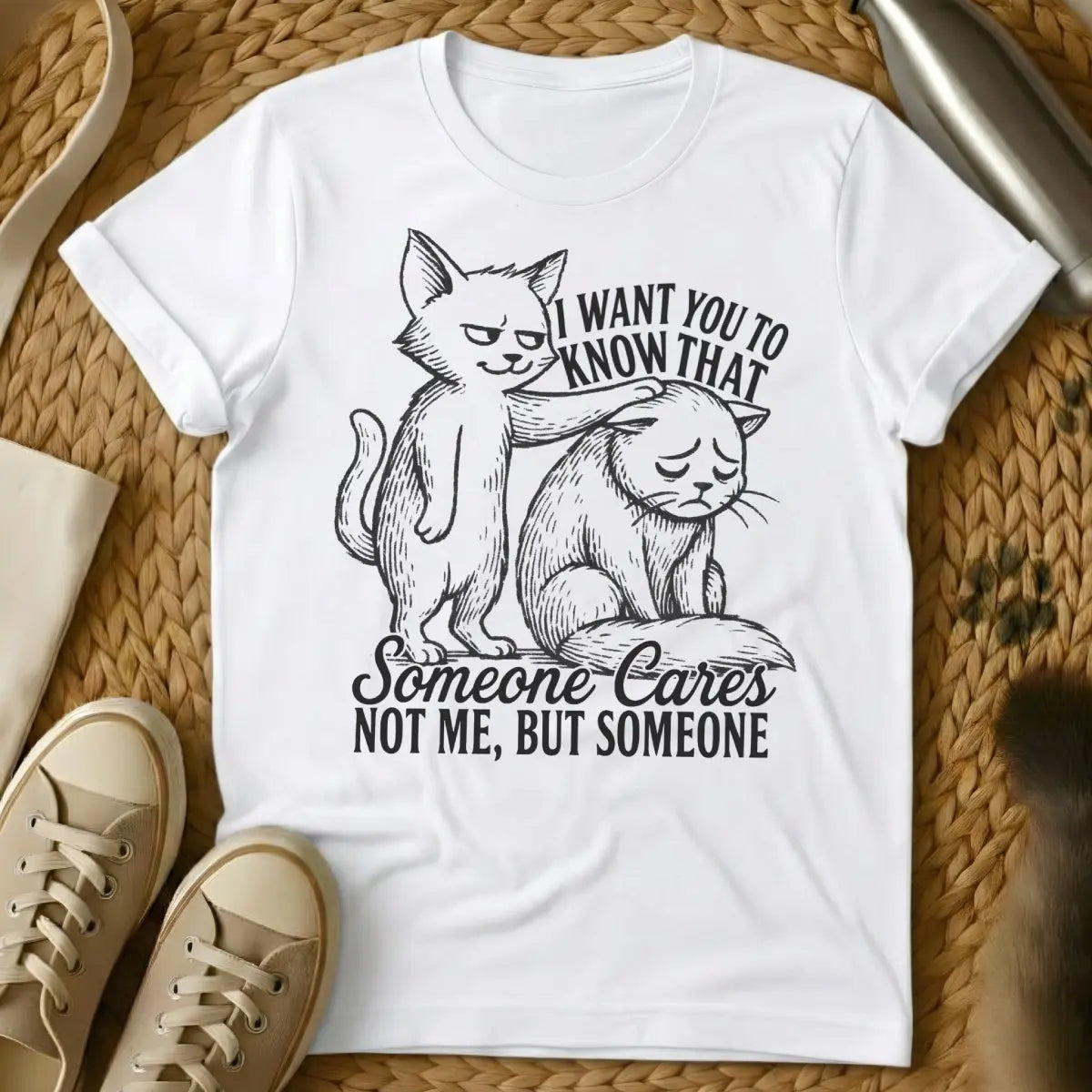 I Don't Care Cat Shirt - White Cat T-Shirt