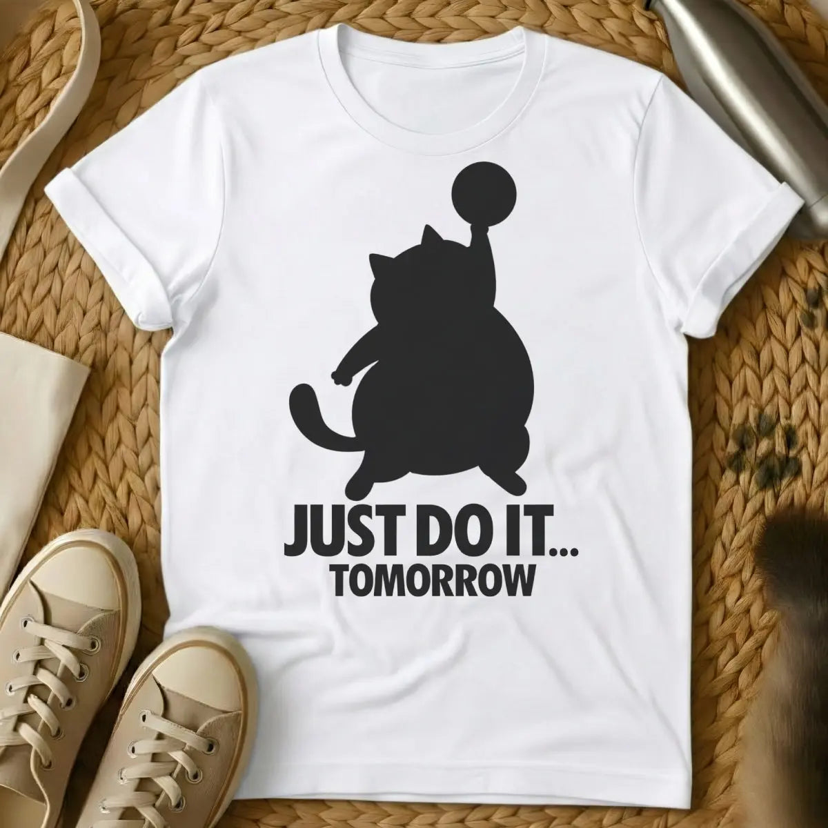 Just Do It Tomorrow Cat Shirt - White Cat T-Shirt