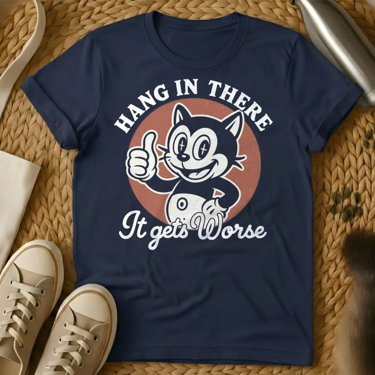 Hang in There It Gets Worse Cat Shirt - Navy Cat T-Shirt