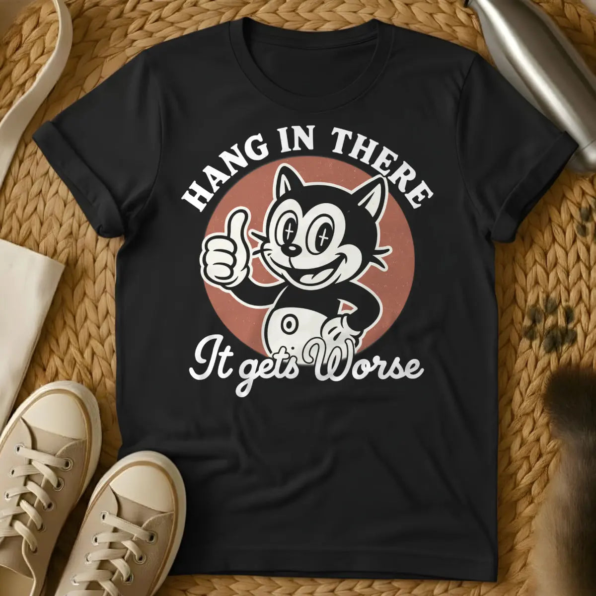 Hang in There It Gets Worse Cat Shirt - Black Cat T-Shirt