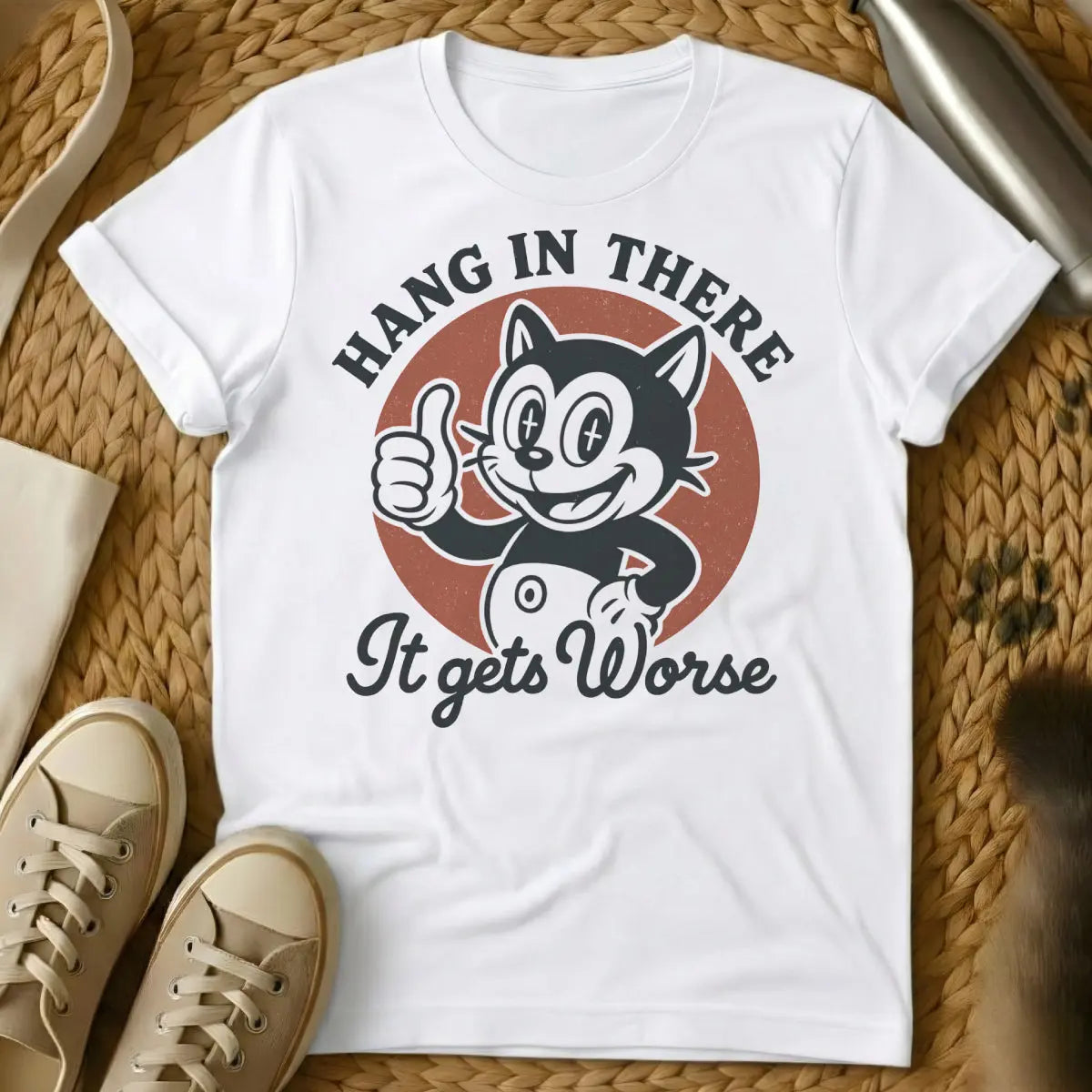 Hang in There It Gets Worse Cat Shirt - White Cat T-Shirt