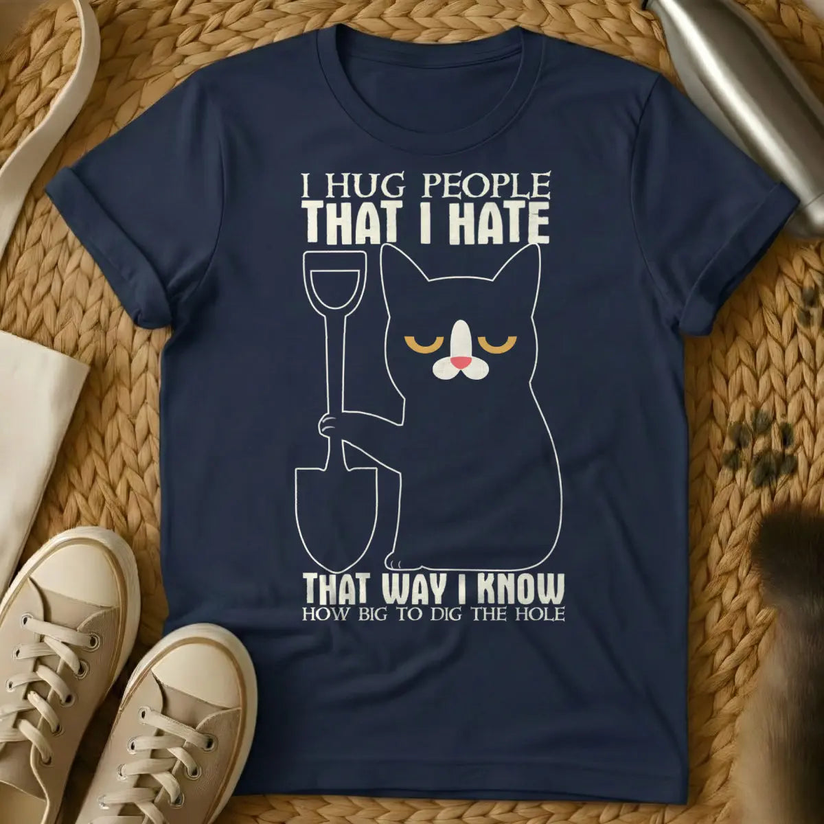 Hugging Cat Shirt - Navy Cat T-Shirt