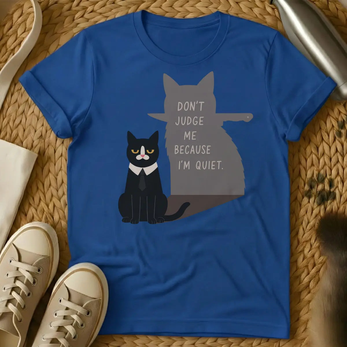 Don't Judge Me Cat Shirt - Blue T-Shirt - cat parent irony, feline overlord apparel, judgmental feline humor