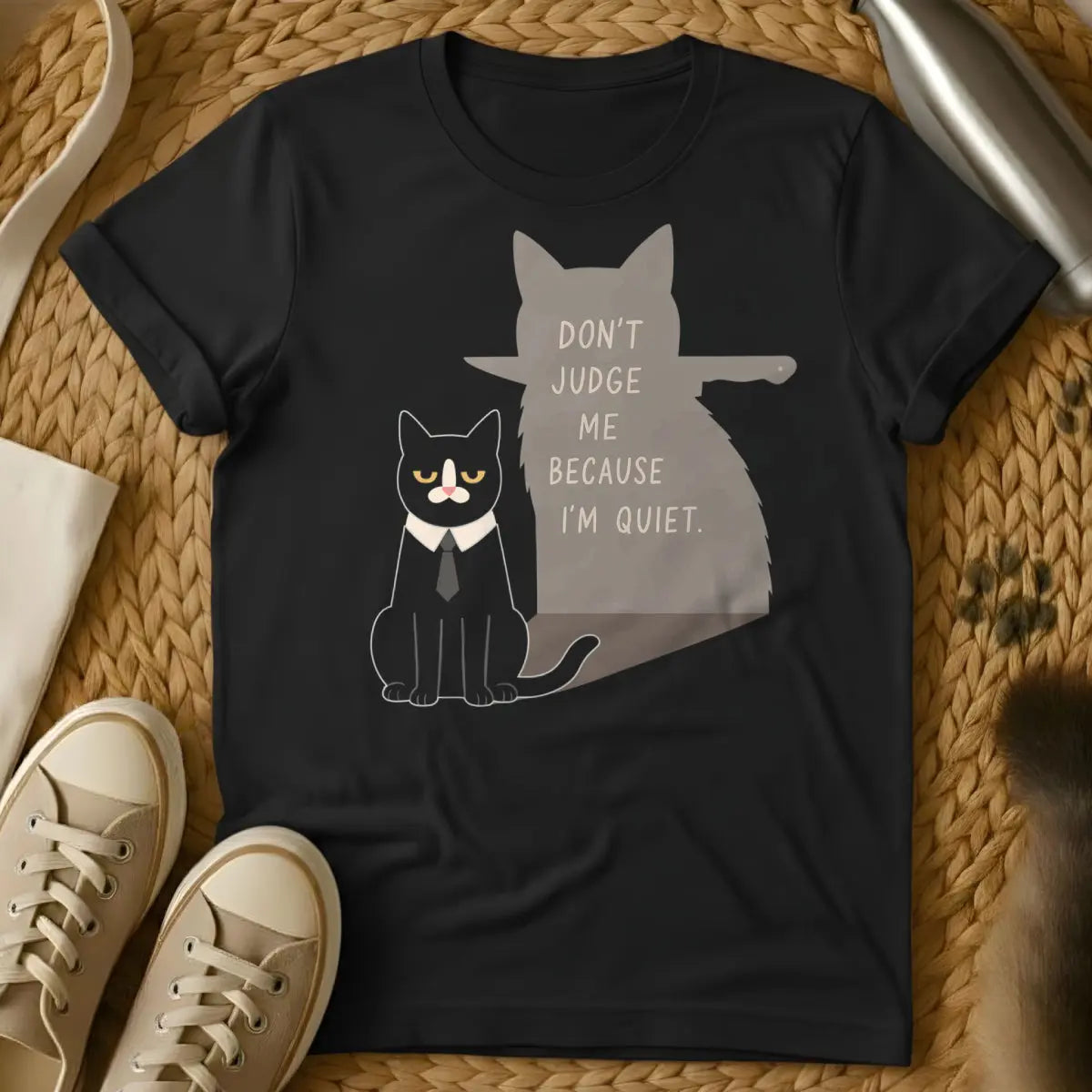 Don't Judge Me Cat Shirt - Black T-Shirt - cat parent irony, feline overlord apparel, judgmental feline humor