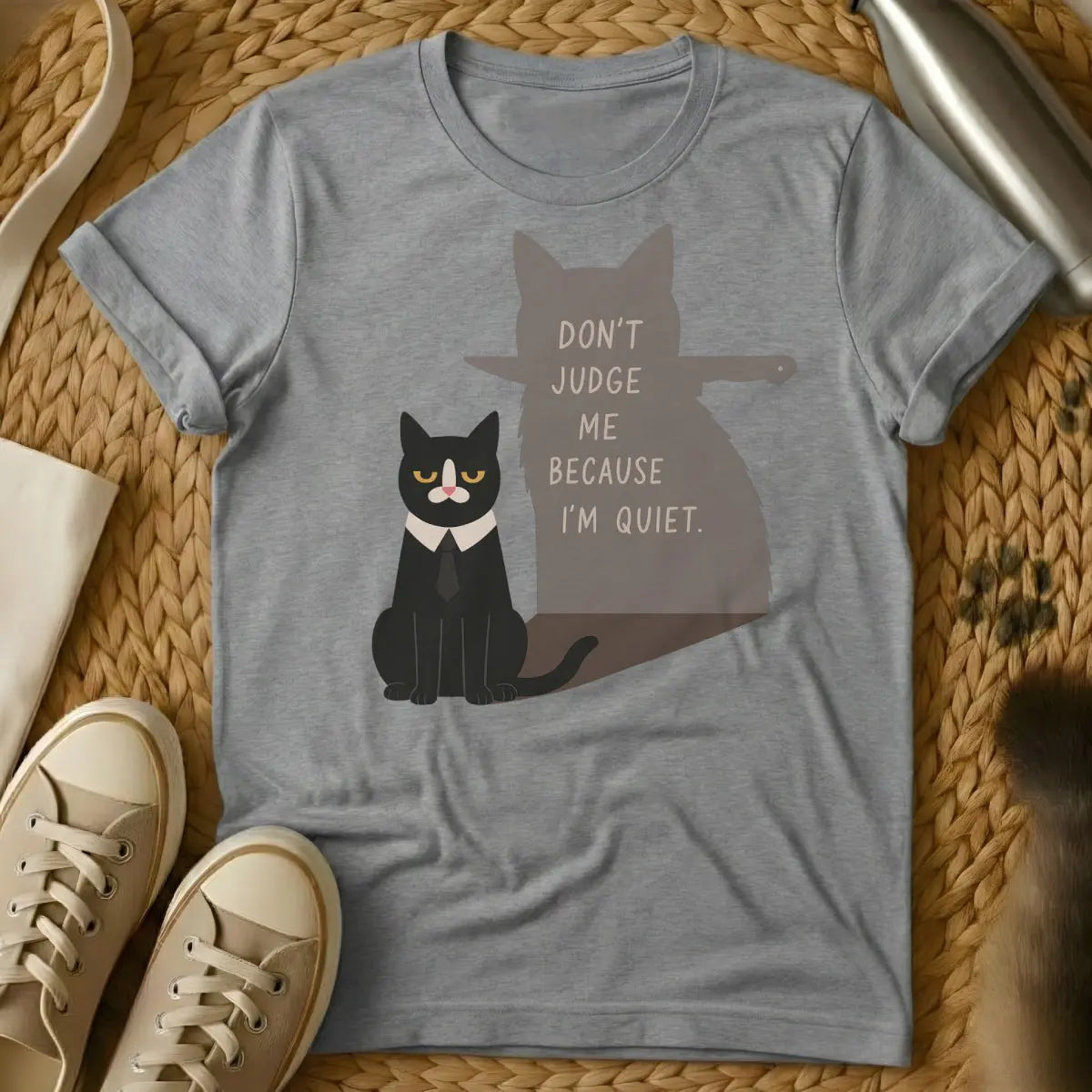 Don't Judge Me Cat Shirt - Gray T-Shirt - cat parent irony, feline overlord apparel, judgmental feline humor