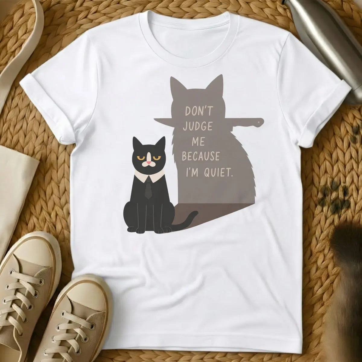 Don't Judge Me Cat Shirt - White T-Shirt - cat parent irony, feline overlord apparel, judgmental feline humor