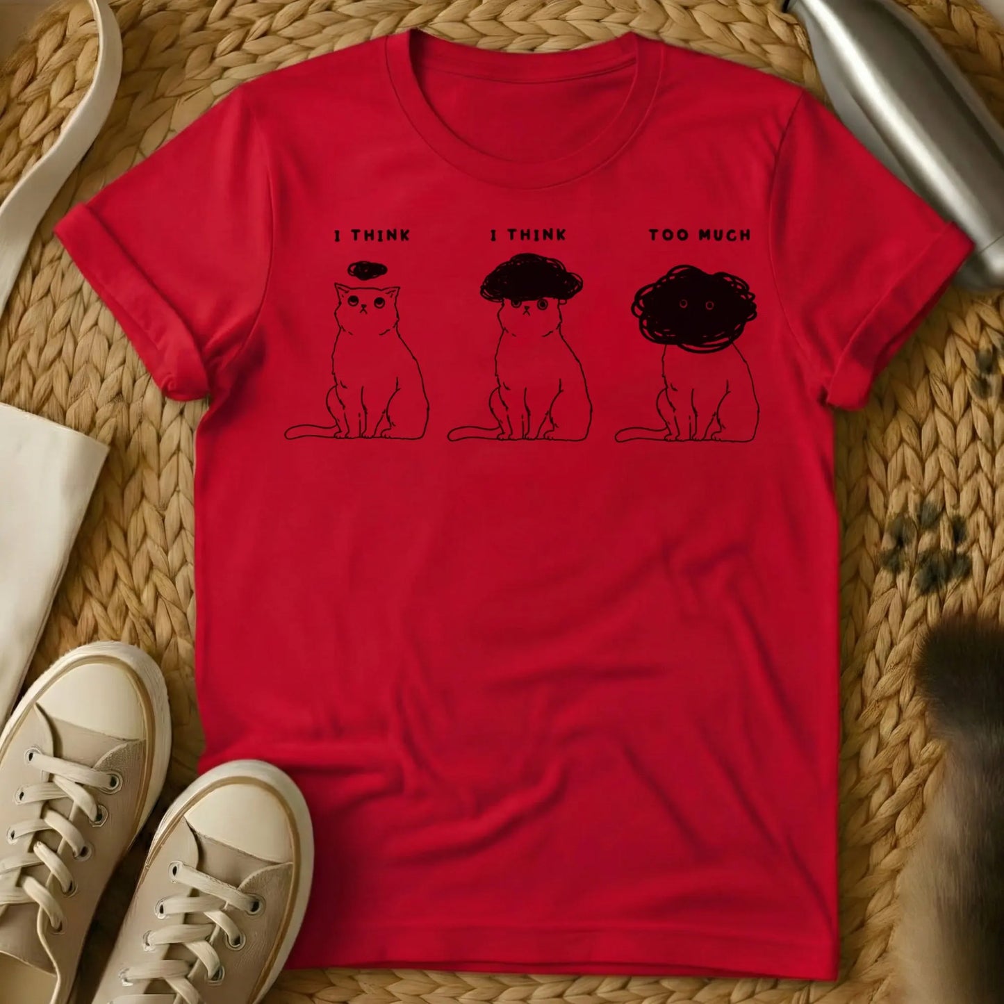 Thinking Cat Shirt - Red Cat T-Shirt