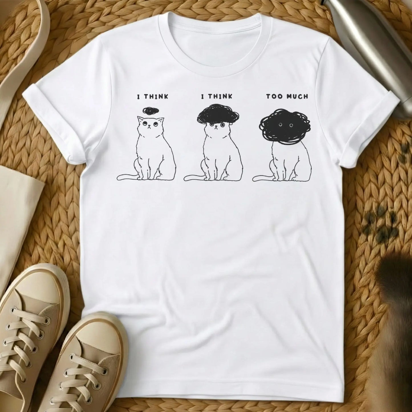 Thinking Cat Shirt - White Cat T-Shirt