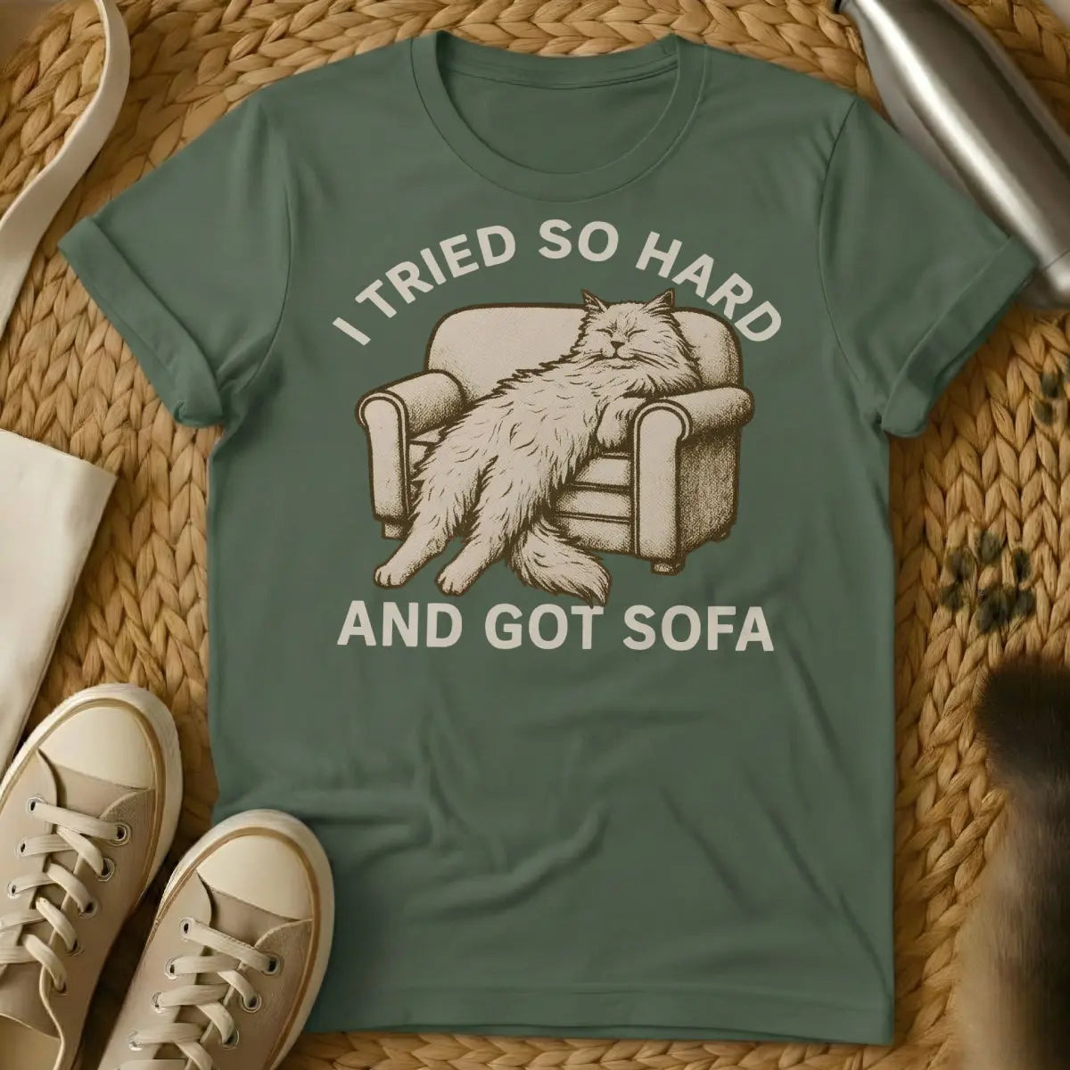 Sofa King Cat T-Shirt - Military Green Cat T-Shirt