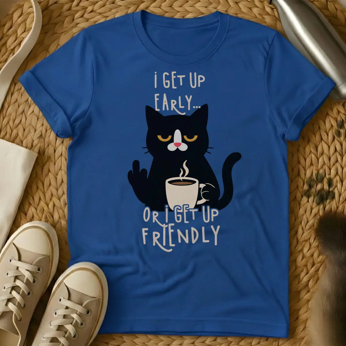 Wake Up Cat T-Shirt - Blue Cat T-Shirt