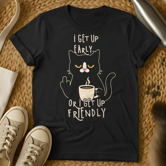 Wake Up Cat T-Shirt - Black Cat T-Shirt