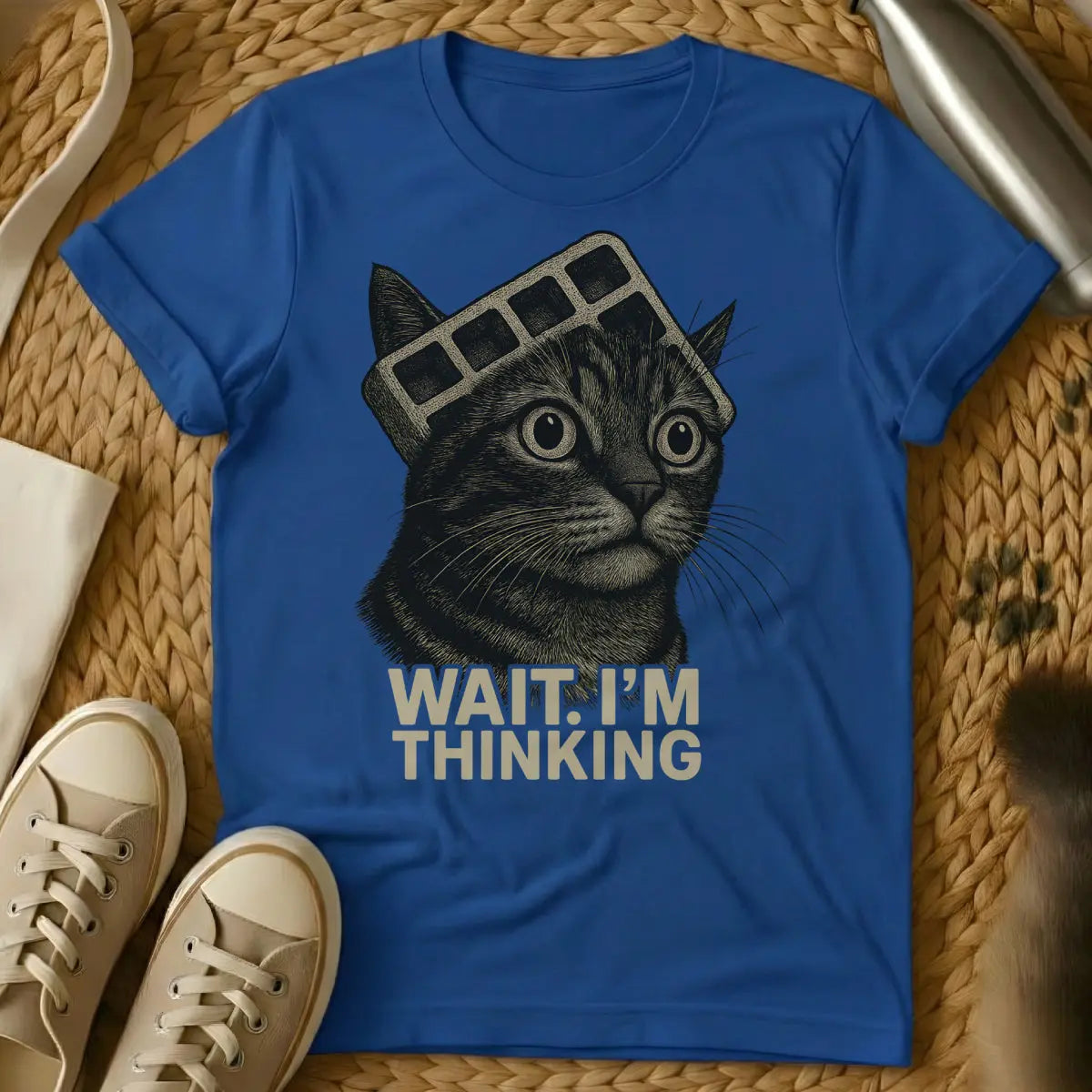 Think Cat T-Shirt - Blue Cat T-Shirt