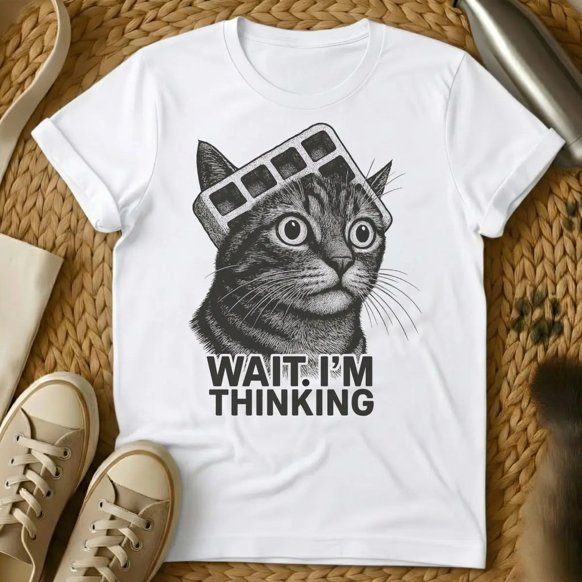 Think Cat T-Shirt - White Cat T-Shirt